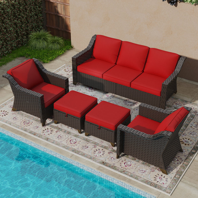 5 - Person Seating Group with Cushions, Red