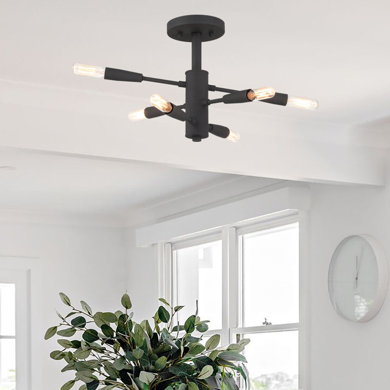 Plafonnier semi-encastré noir mat 6 lumières Jadie