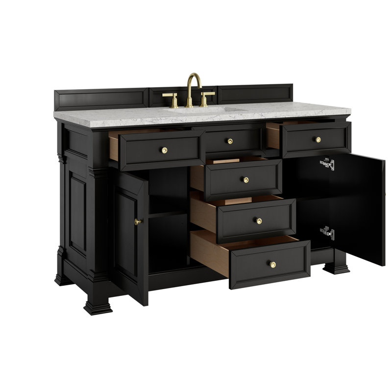 Brookfield 60"W Single Vanity W/ Freepower Wireless Charger, Eternal Jasmine Pearl, Black Onyx