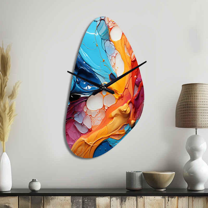 Horloge murale asymétrique en métal bleu sarcelle - fractale symétrique - fractale, Grand