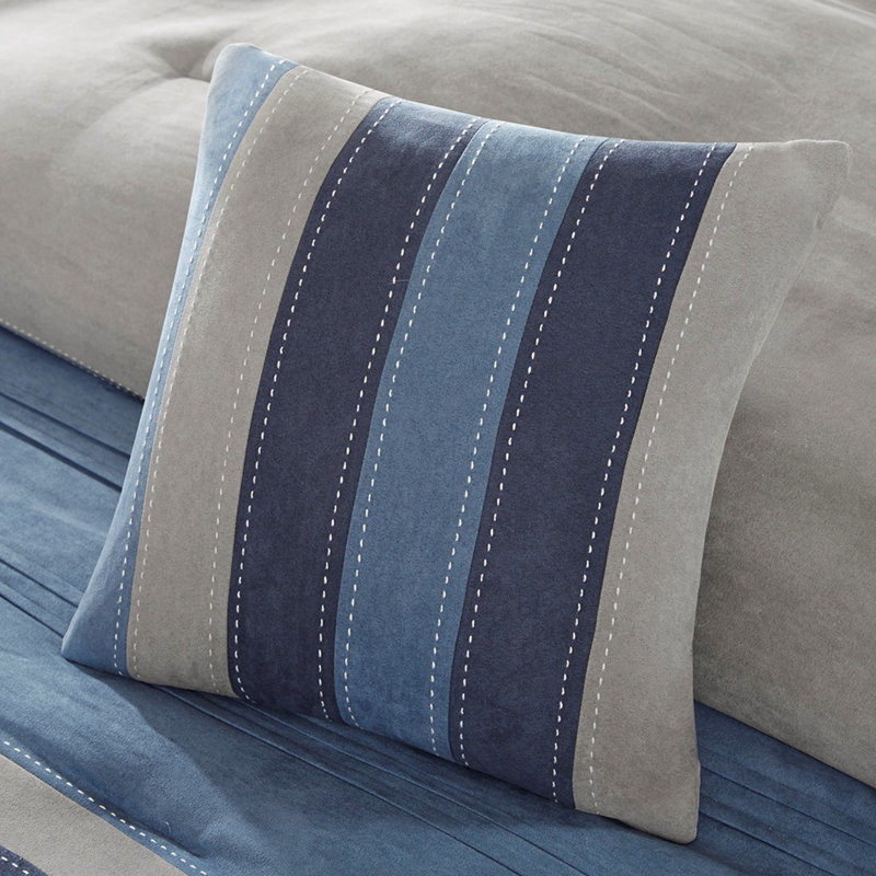 Ensemble d'édredon en suédine de très grande taille luxueux bleu marine 7 pièces