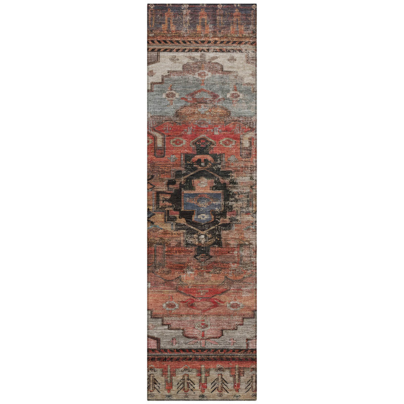 Machine Washable Indoor/Outdoor Xhevrie Paprika Rug, Runner 2'3" x 7'6"