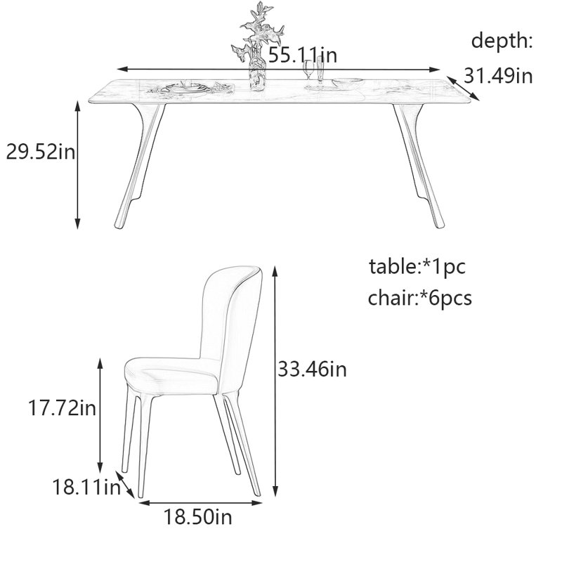 Ensemble de chaises de salle à manger modernes et élégantes, H 29,52 po x L 55,11 po x l 31,49 po
