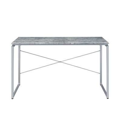Bureau d'écriture à structure métallique, table d'ordinateur portable en bois pour bureau à domicile, faux béton et finition argentée | Idée de cadeau