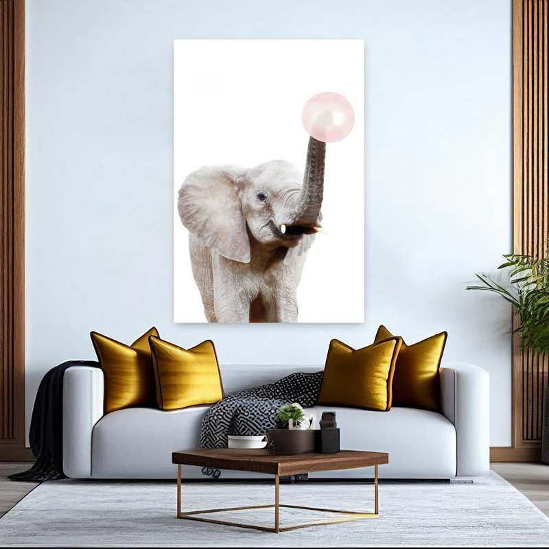 Art mural contemporain Bubblegum Elephant, H 60 po x l 40 po