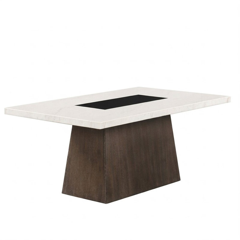 Table de salle à manger contemporaine Grasten en noyer foncé et marbre blanc, base de 178 cm (70 po), 6 couverts