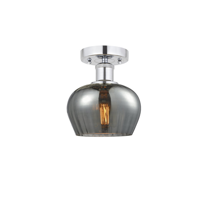 Plafonnier semi-encastré Noille Glass, Plaqué couleur fumée, Chrome poli, H 8,25 po x l 6,5 po x P 6,5 po