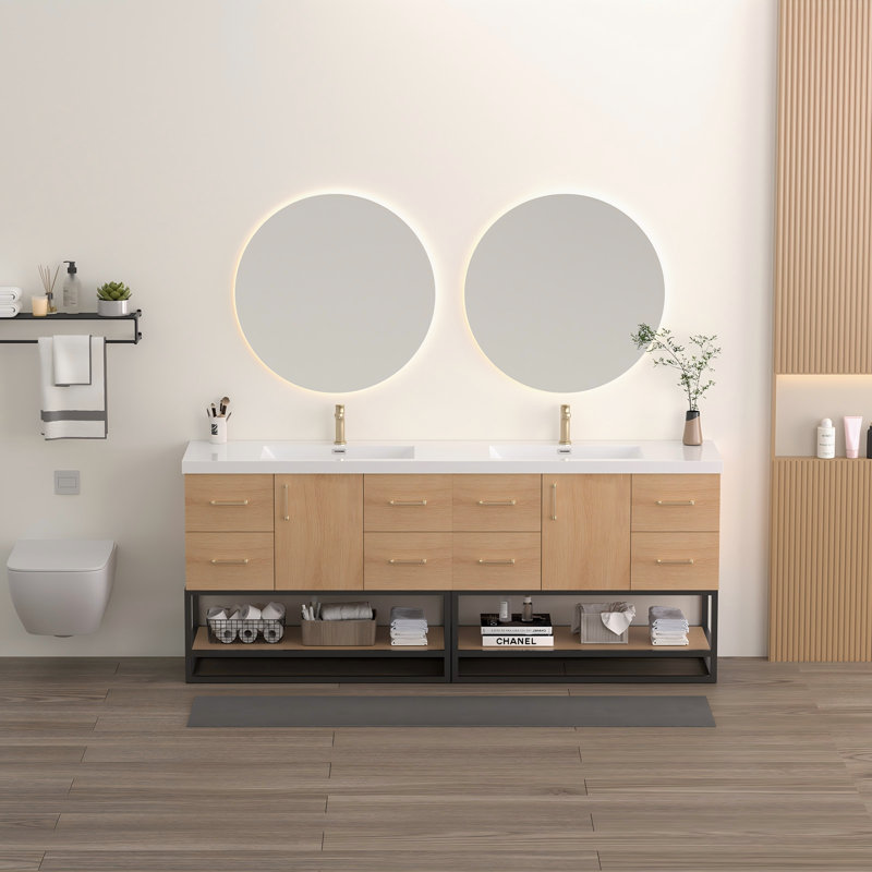 Meuble-lavabo autoportant Arden 84 po avec lavabo intégré en résine et tablette ouverte