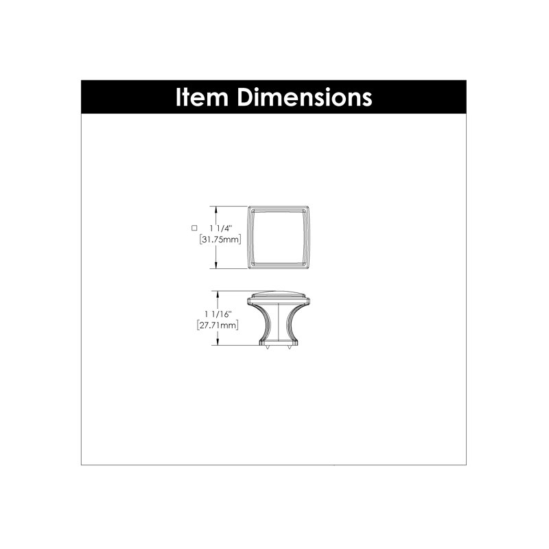 Bridges Collection Square Knob - 1-1/4" x 1-1/4 " Cabinet Knob Brushed Golden Brass - Transitional, Deco Hardware for Drawers & Cabinets
