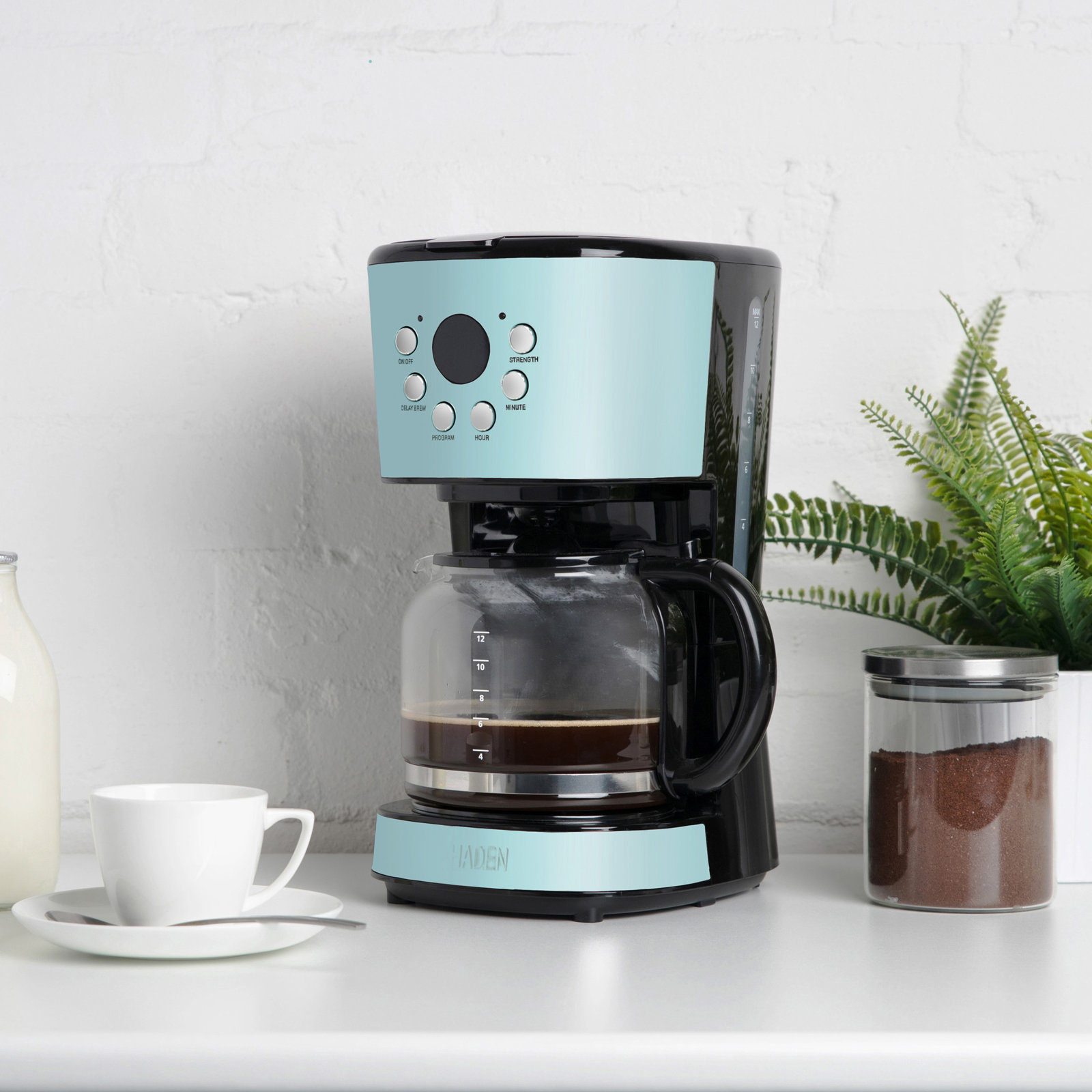 Haden 12-Cup Programmable Drip Coffee Maker, Turquoise Blue
