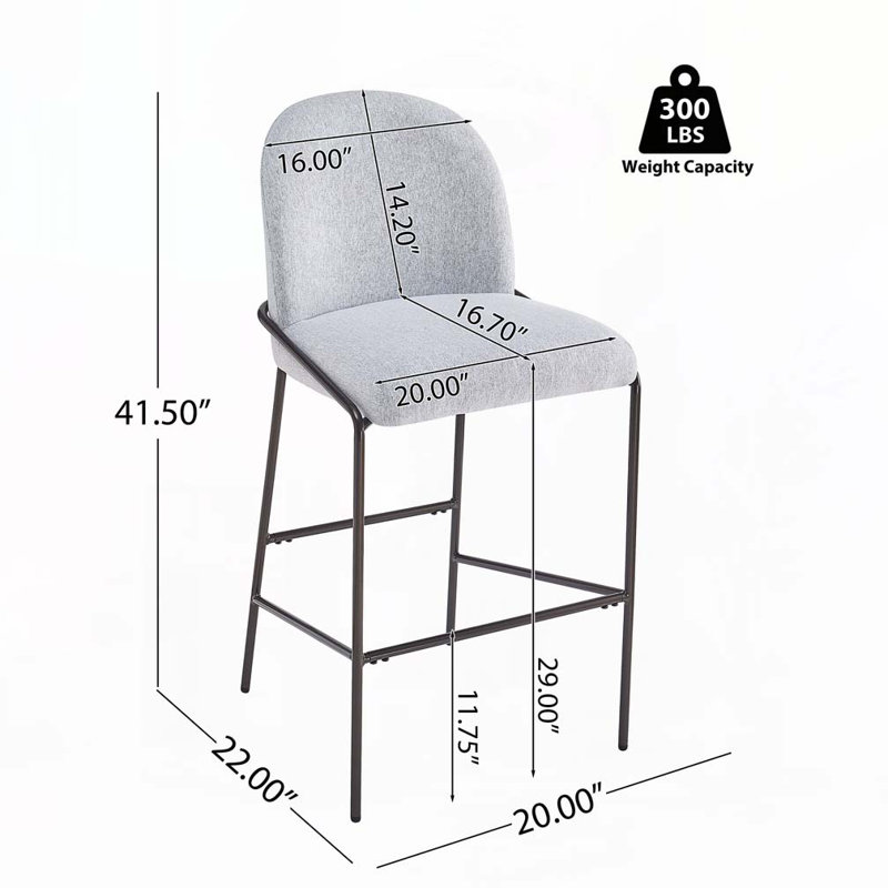 Tabouret de bar rembourré en métal, Gris
