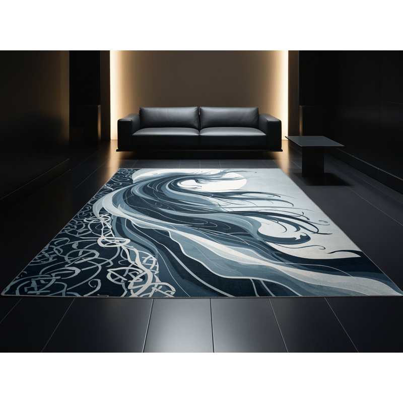 Machine Washable Justin Banshee Eclectic Abstract Rug in Gray – Gray Binding, 5x7