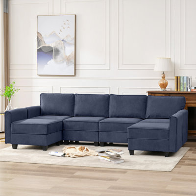 Canapé modulaire en velours en U avec sièges de rangement