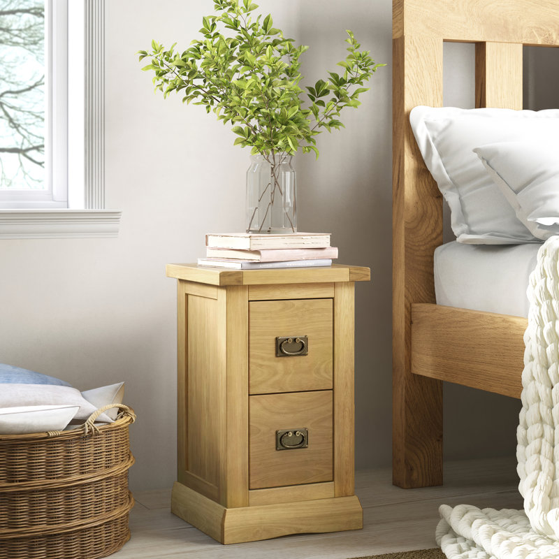 Pittsford 35cm W Plywood / Laminate Board Bedside Table, Waxed, Brass Handle