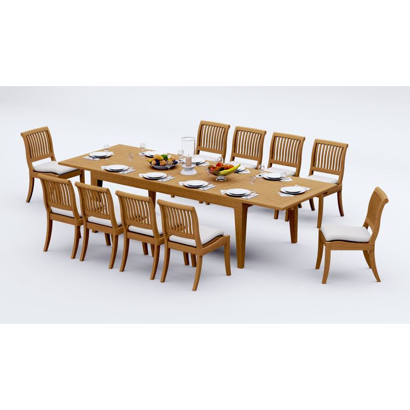 Ensemble de salle à manger 11 pièces en bois de teck de qualité A: 122 po Caranas, 10