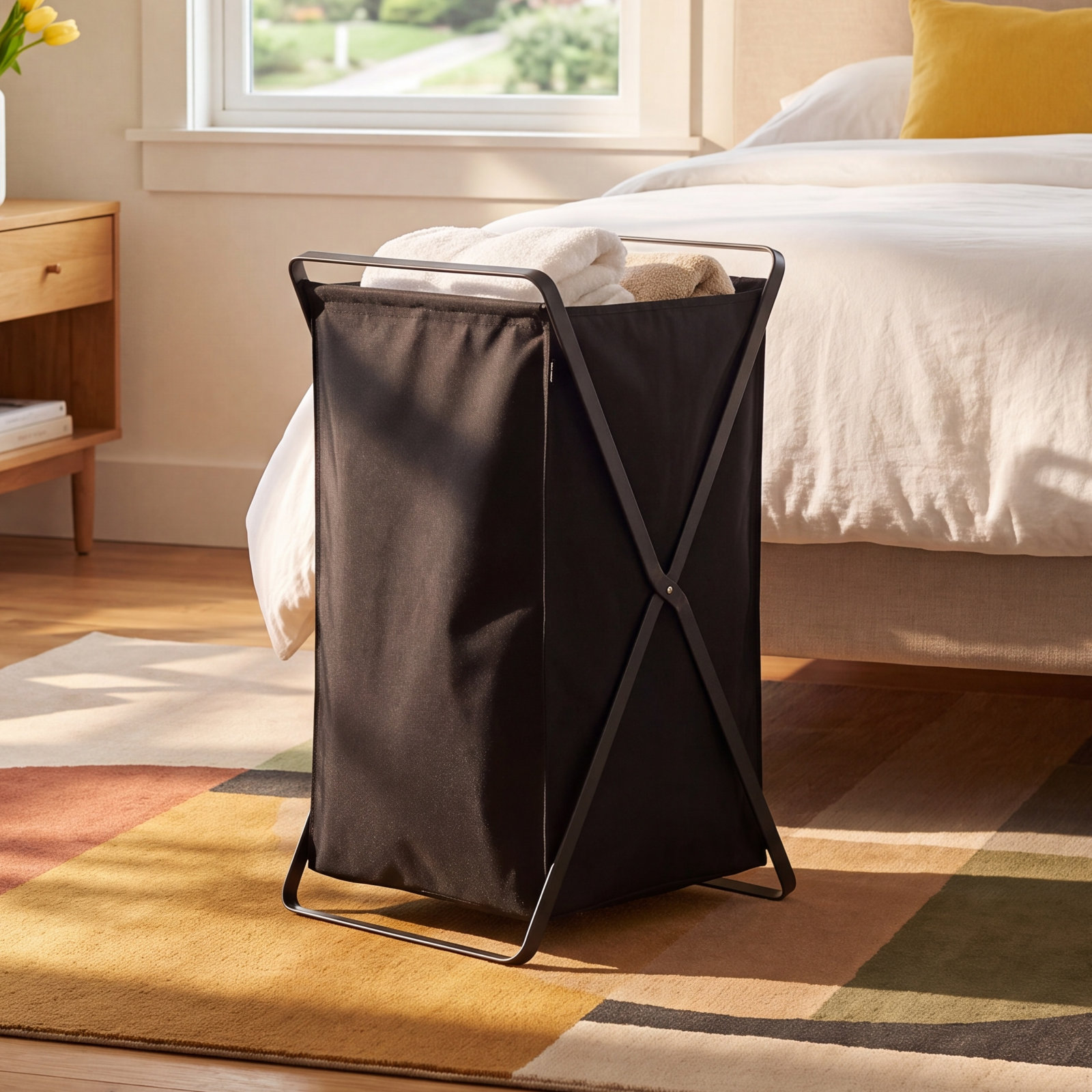 Yamazaki Home Steel Laundry Basket, Black, Tall (25.2" H x 11.81" W x 14.17" D)