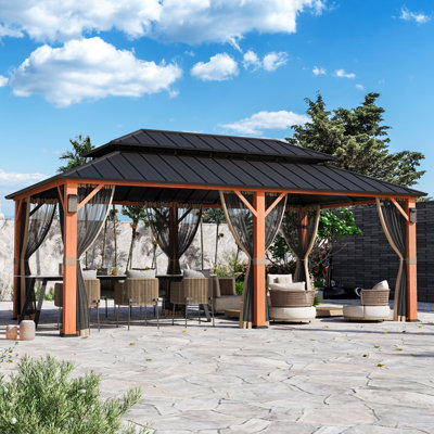 Hamilton x 20 pi Pavillon de jardin rigide avec lumières DEL auto-alimentées solaires, moustiquaire et crochet pour auvent