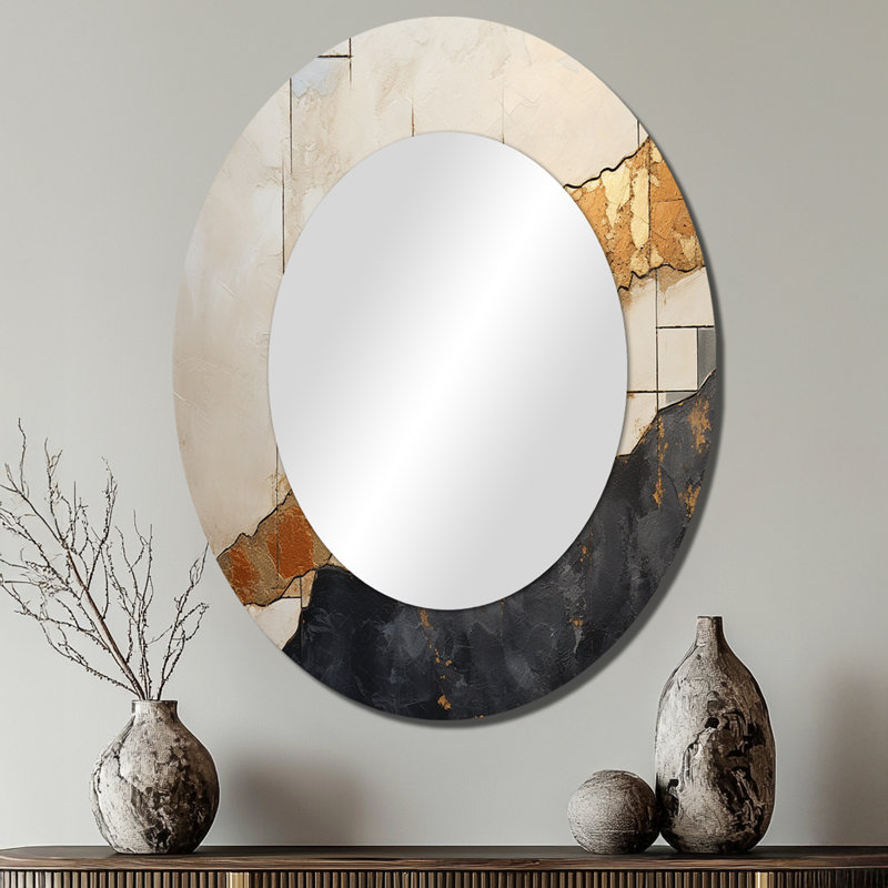 Miroir mural moderne noir et or noir Poteries VI, 40 po x 30 po