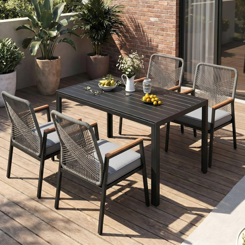 Patio Dining Set with, Dark Gray Cushion/Dark Gray Frame