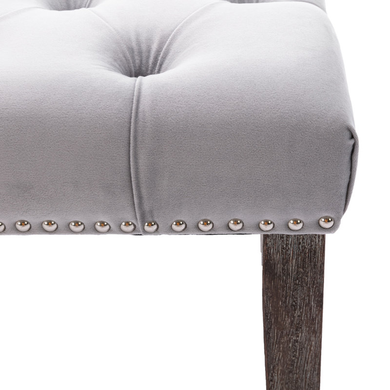 Gray Upholstered Bench For Dining Room And Garage, Velvet Cushion, Rubber Wooden Legs, Easy Assembly, Protects Floors, 19.24" Height Hallway, Cushion Filled With Sponge, 330 Lbs Capacity