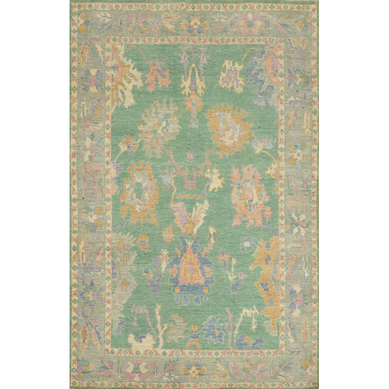 Tapis turc transitionnel vert Oushak 6x9