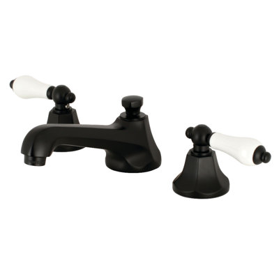 Kingston Brass Metropolitan Two-Handle 3-Hole Deck Mount Widespread Bathroom Faucet with Brass Pop-Up Drain