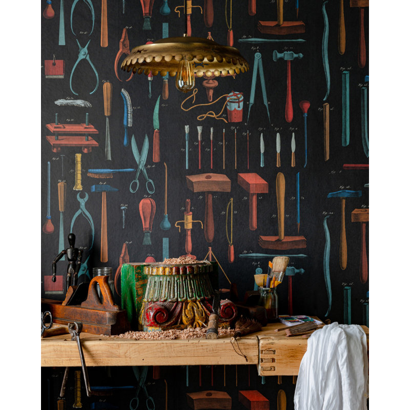The Artists House Wallpaper Roll, Anthracite/Red/Blue