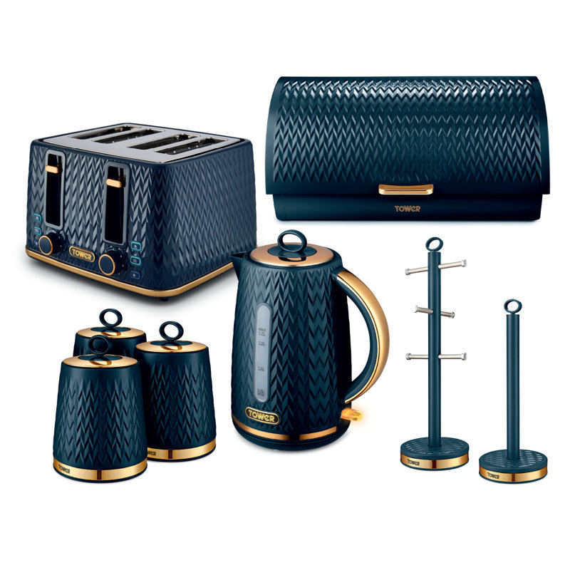 Tower Empire 1.7L Electric Tea Kettle, Midnight Blue/Brass