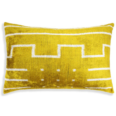 Coussin lombaire en velours jaune moutarde fait à la main 16 x 24 po - coussin géométrique moderne