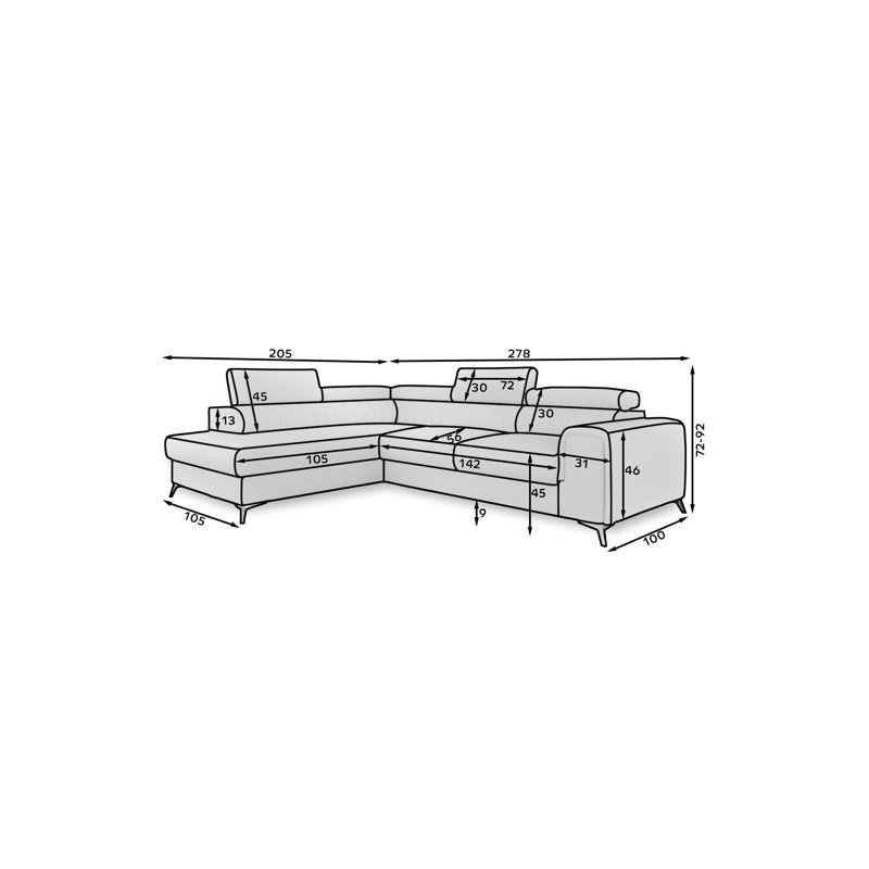 Aday 3 Seater Sofa Bed, Left Hand Facing, Dark Grey