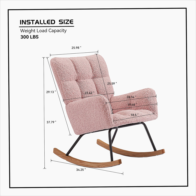 Chaise berçante rembourrée avec dossier haut Comfy, Ourson rose