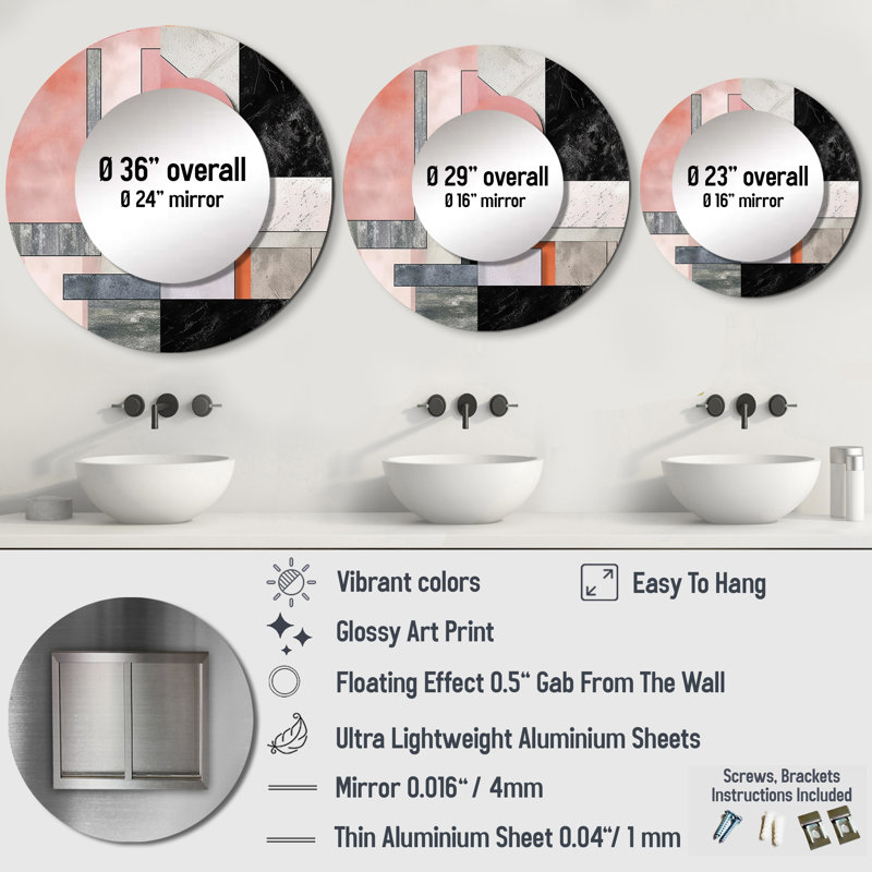 Marble Granite Agate With Touches Of Gold XIII - Geometric Mirror, Modern Round Decorative Wall Mirror, Printed Metal Art