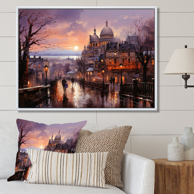 Marieli French Sunrise over Montmartre I - impression, H 16 po x l 32 po, Cadre flottant blanc