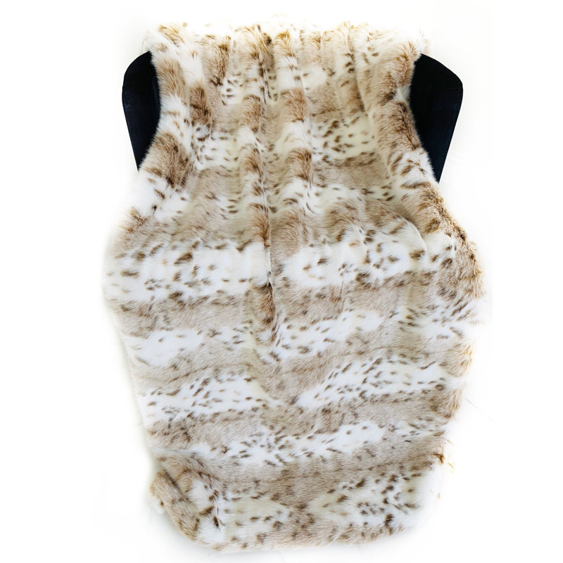 Jeté de luxe en fausse fourrure léopard brun, beige Plutus, l 110 po x L 96 po