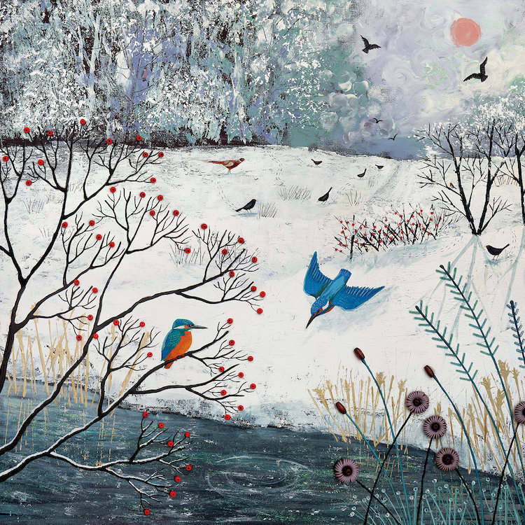 «Winter Kingfishers», reproduction sur toile, H 37 po x l 37 po x P 1,5 po, Toile tendue