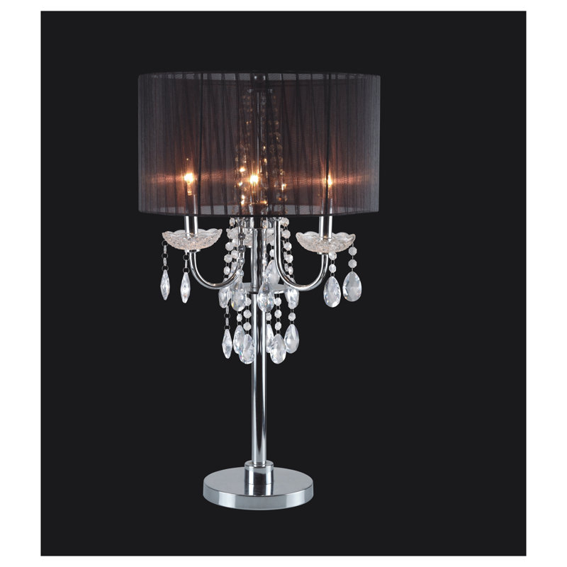 Lampe de table 29,5 "en métal noir et chrome avec faux cristaux suspendus et commande tactile