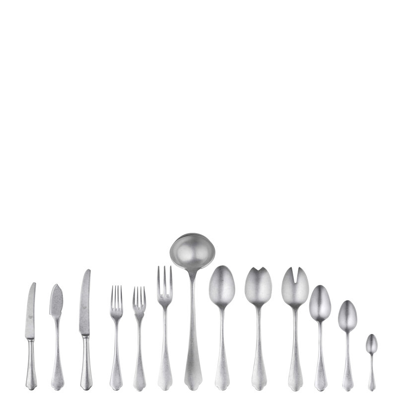 Dolce Vita 113 - Piece Stainless Steel Flatware Set, Pewter