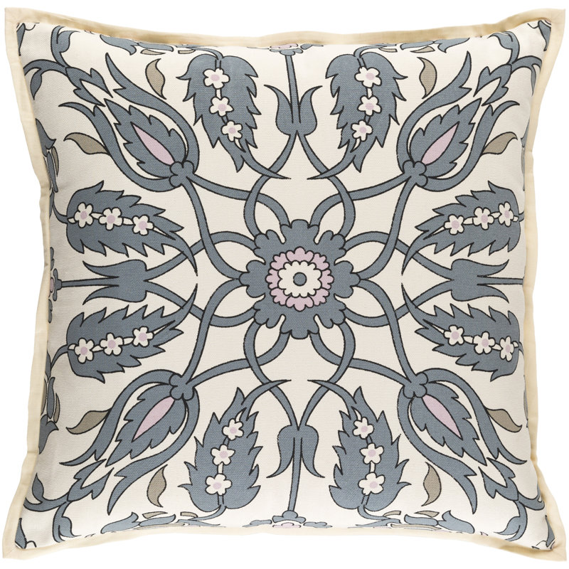 Chafin Floral Down Linen Throw Pillow, 22" H x 22" W, Gray\Pink, Down