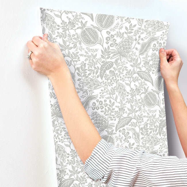 Pomegranate Wallpaper Double Roll, White/Metallic Silver