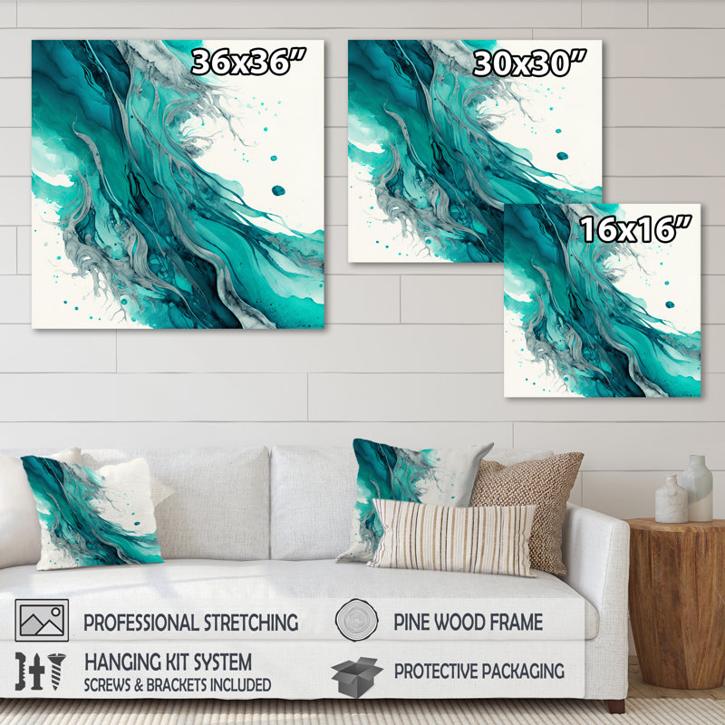Turquoise Waves In Paradise VII - reproduction d'art sur toile, L 36 po x H 36 po, Toile tendue