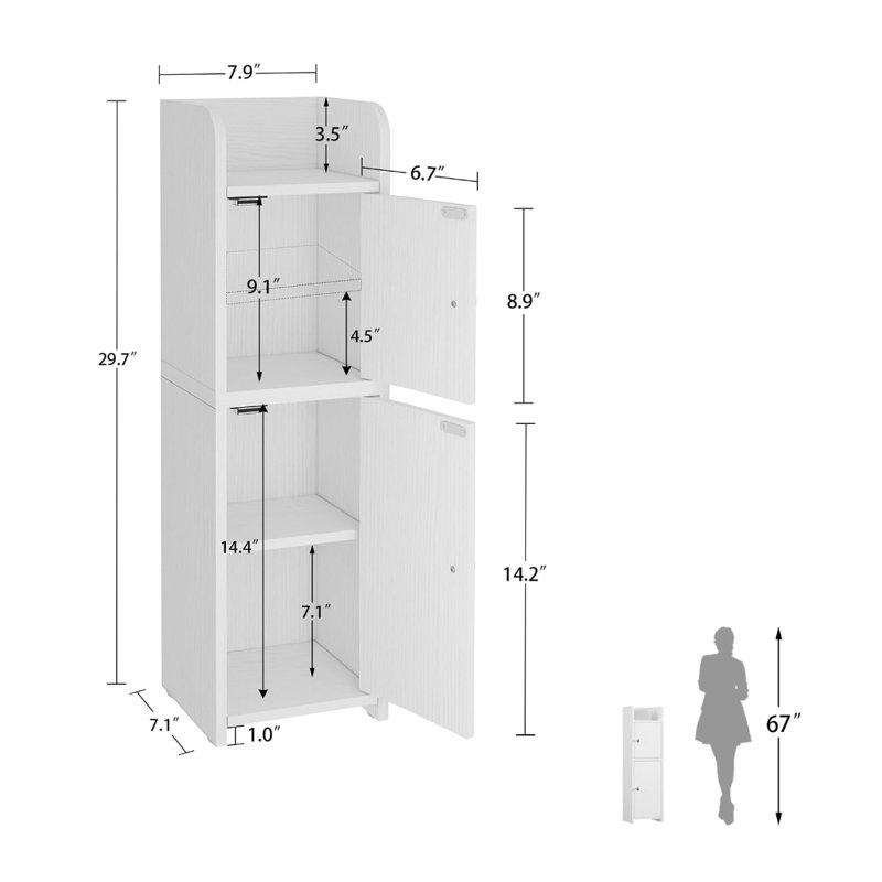Bathroom Cabinet With 2 Doors And Adjustable Shelf, White