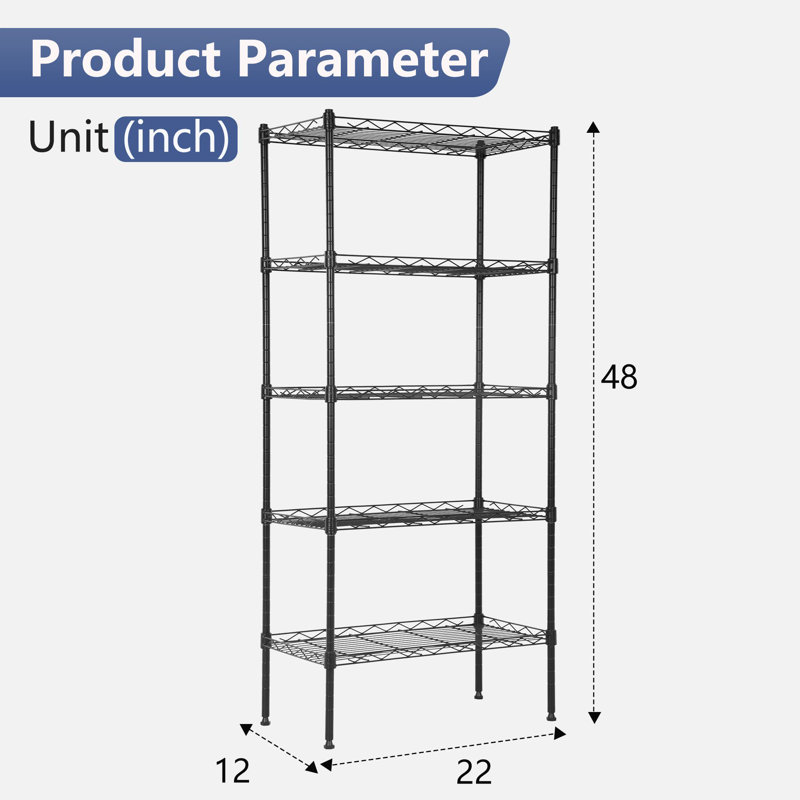 Étagère de rangement ajustable Mullenix pour cuisine, espaces commerciaux et petits garages, H 48 po x l 22 po x P 12 po