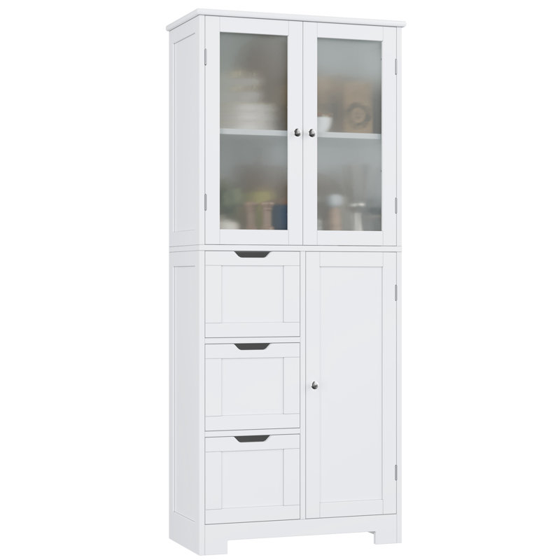 Yeghia 56.6″ H freestanding white bathroom cabinet with adjustable shelf, wood storage cabinet