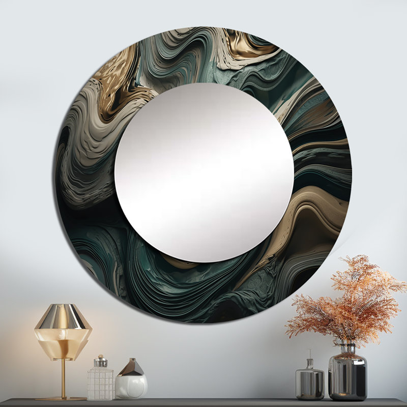 Œuvre abstraite Shoma Wave Twist - miroir à encre liquide, miroir mural moderne unique, impression d'art en métal, Rond