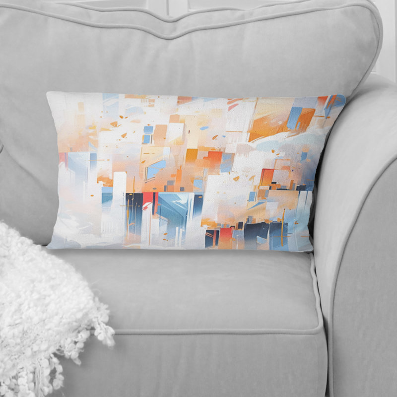 Coussin Peach Blue Symmetric Abstractions - Cubism