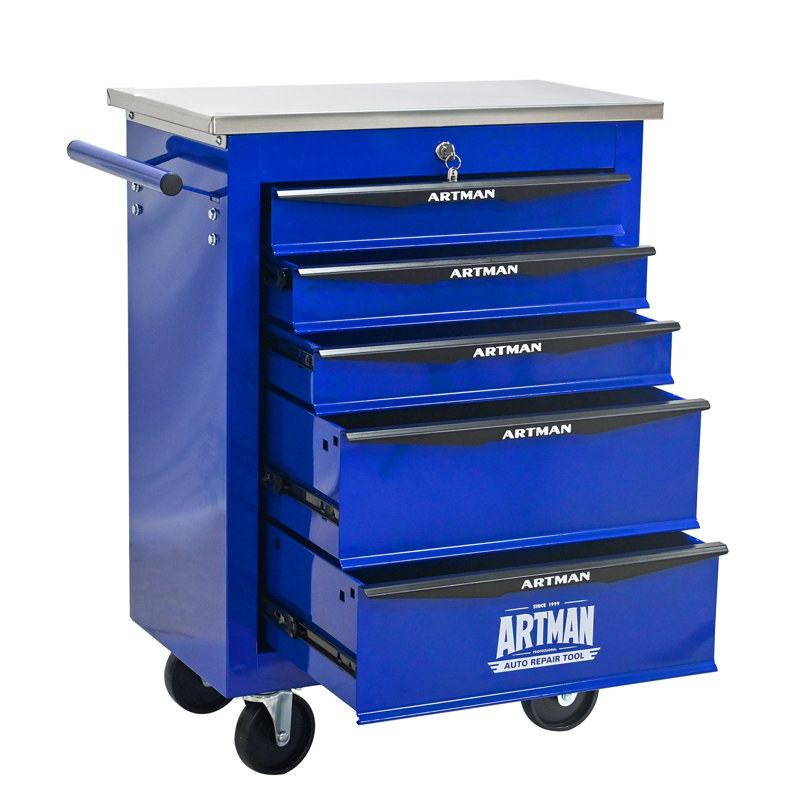 Chariot à outils à tiroirs avec roulettes, Noir / Bleu