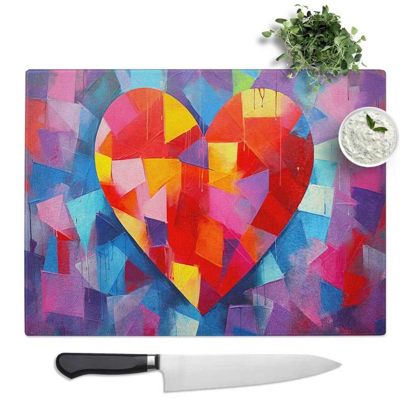 Love Heart Geometric  Glass Chopping Board