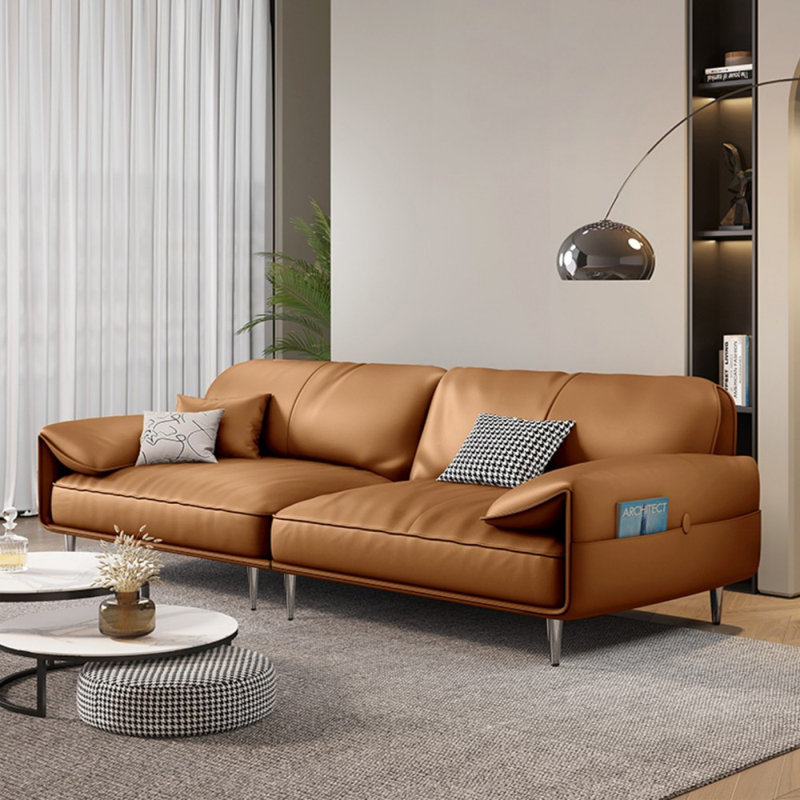Coussin modulaire en cuir véritable, Brun, H 33,86 po x l 94,49 po x P 35,43 po