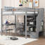 Lit mezzanine double avec bureau en L, tiroirs, armoire et bureau pour escalier en option-588223714