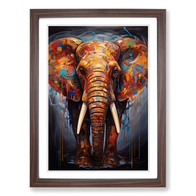 Elephant Modern - Single Picture Frame Print on Wood, Walnut Framed, 34cm H x 25cm W